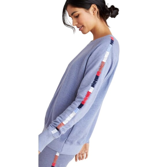 Anthropologie Sundry Mosley embroidered oversized sweatshirt blue size XS - Picture 3 of 12